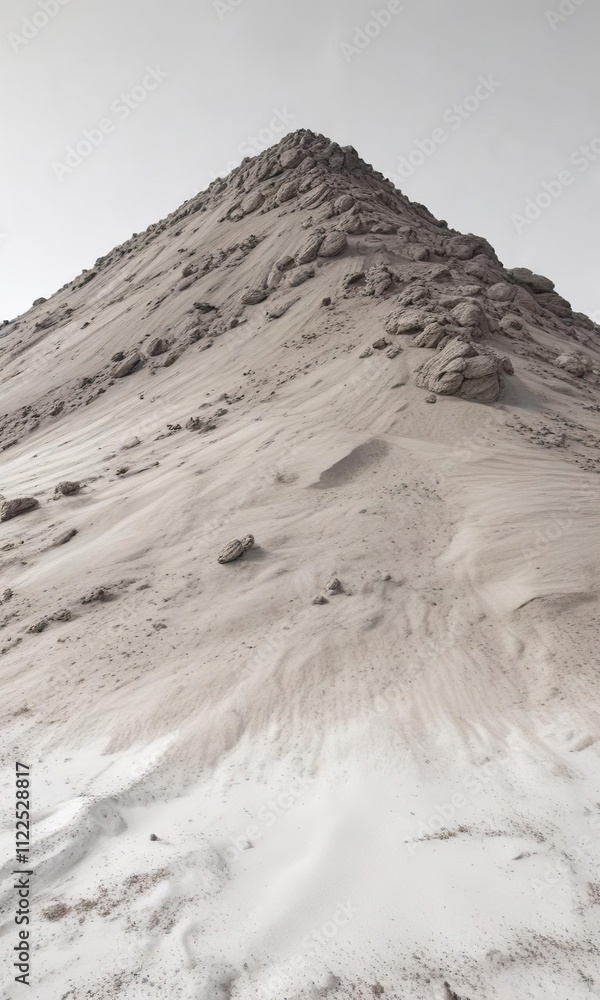 Fototapeta premium A large mound of grayish-brown ash against a pristine white background, brown, landscape, dust