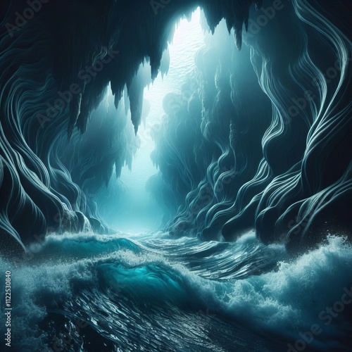 Underwater Caverns Waves affect the water's entrance into underw photo