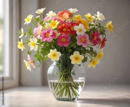 Wallpaper Mural Glass vase with fresh spring garden primroses, botanical, delicate petals, garden flowers Torontodigital.ca