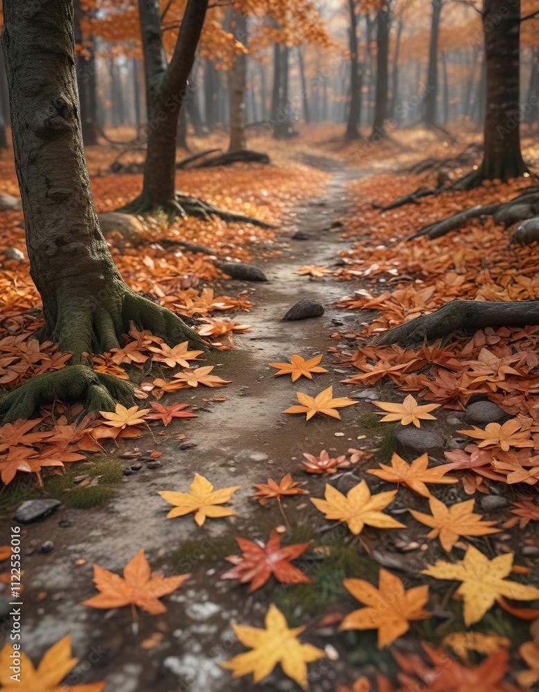 Obraz premium Muted orange foliage with fallen leaves on a forest floor, forest floor, nature, woodlands