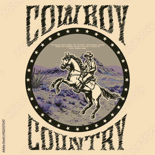  Cowboy Vintage typography wild west texas rodeo western cowboy on horse illustration print artwork for apparel, desert cactus artwork, cowboy vintage print, arizona desert design, western wild west