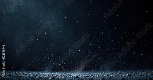 Tiny dust particles settling slowly on a dark background, empty space, settling dust, small wind