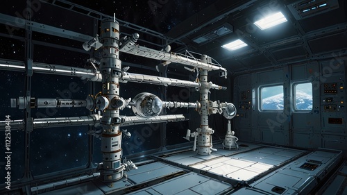 Wallpaper Mural Space Station Interior Showing Modular Equipment And Earth View Torontodigital.ca