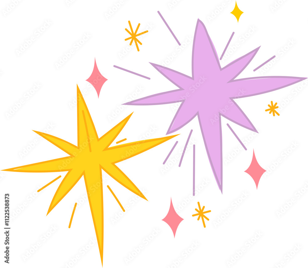 Obraz premium Yellow and Purple Starburst Illustration with Sparkles.