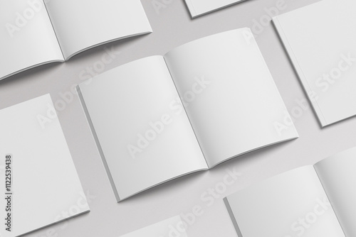 Blank, magazines, book mock up on grey background
