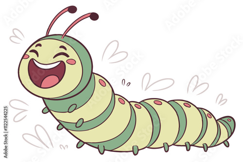 Caterpillar laughs vector kawaii clean silhouette color white background  D