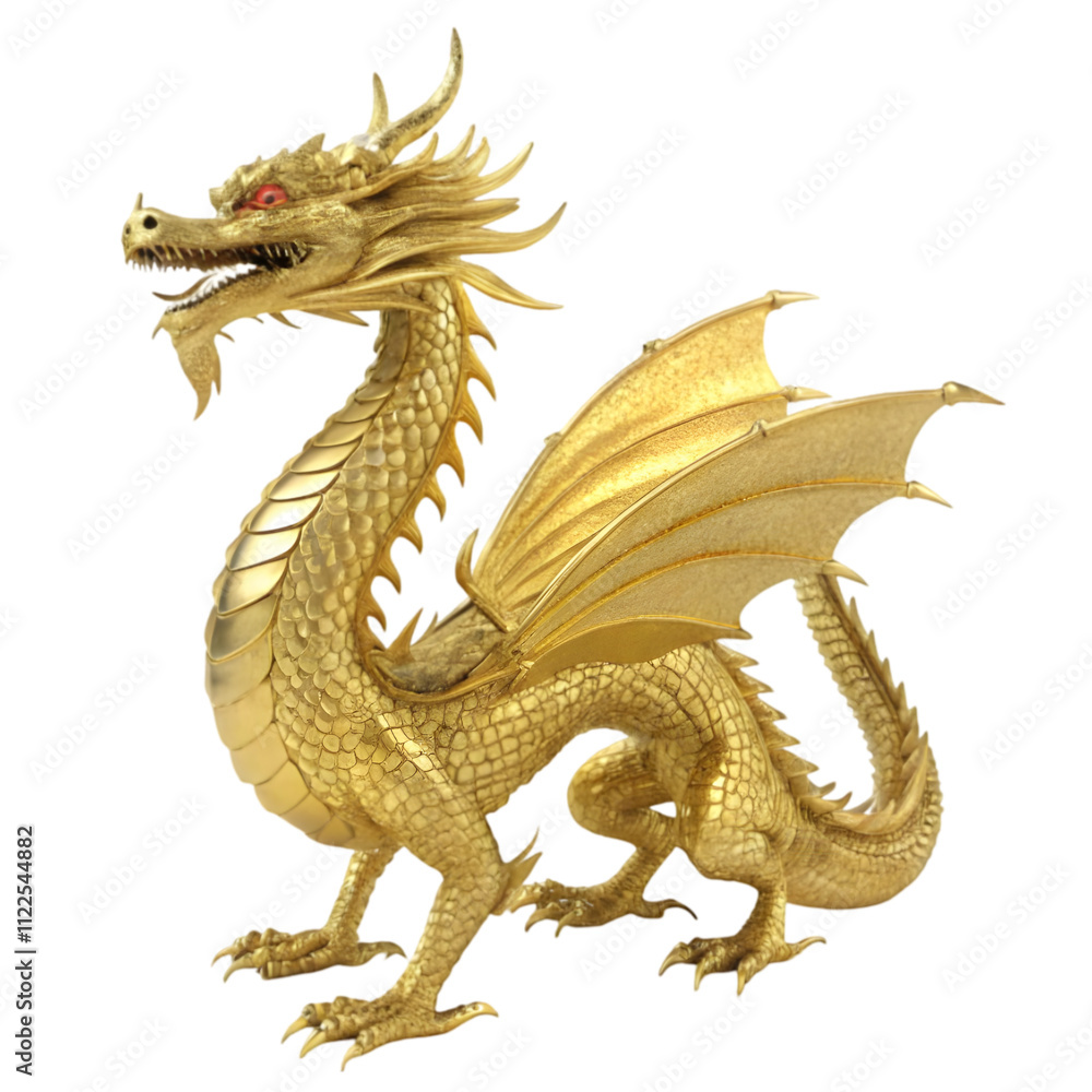 Fototapeta premium chinese golden dragon statue on white background