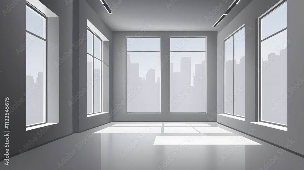 Fototapeta premium Gray background for product presentation with shadow and light from windows