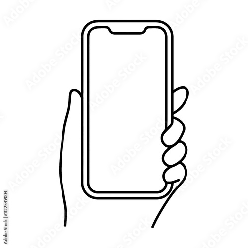 スマホを持っている左手のシンプルな手描き線画イラスト　透過背景の切り抜き