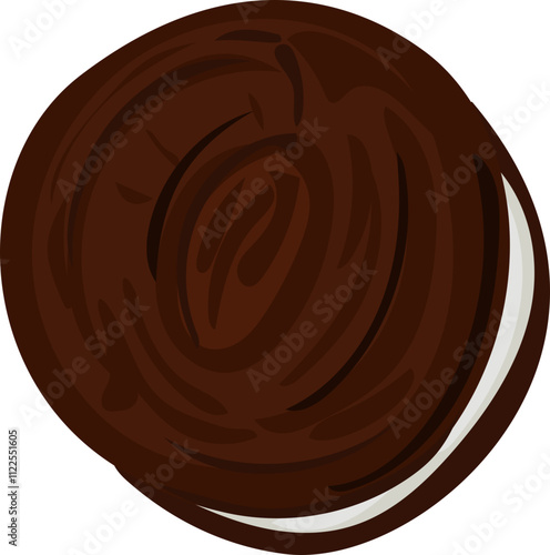 Illustration of a dark chocolate swirl cookie with a hint of cream filling.