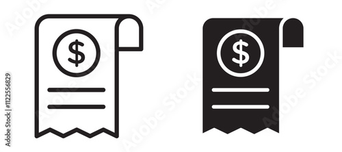 Receipt vector icon set in black color.