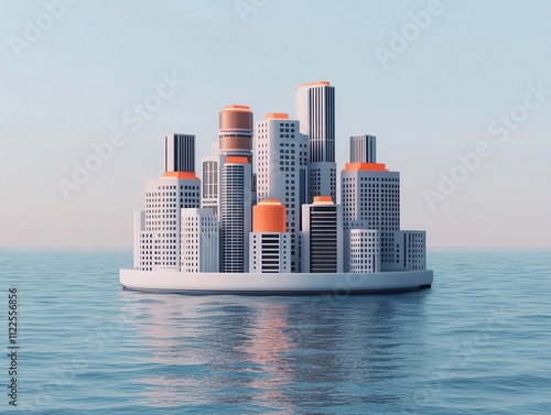 Futuristic floating city with selfsustaining energy systems, marine innovation, 3D illustration photo