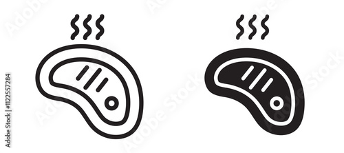 Steak vector icon set in black color.