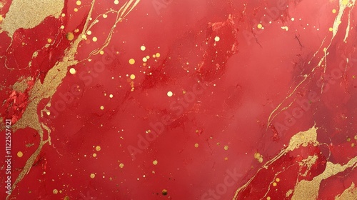 abstract red marble texture with gold splashes. red luxury background with gold dots, splashes, veines