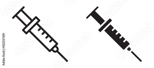 Vaccine vial vector icon set in black color.