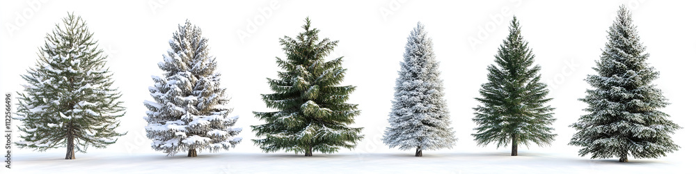 Fototapeta premium Trifecta of Christmas Trees: Diverse Styles Isolated on White, Ornamented and Unadorned, High-Resolution Greenery