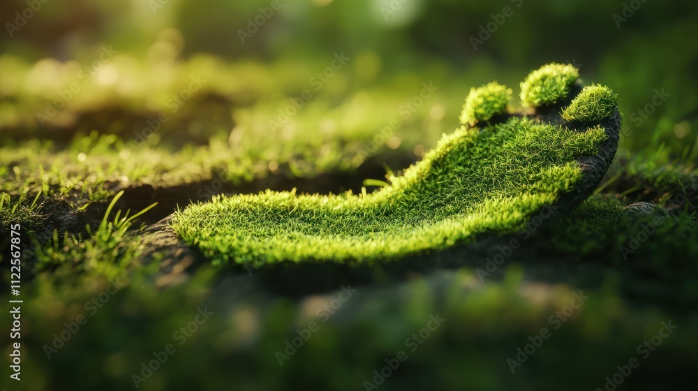 Obraz premium A vibrant green footprint made of grass, symbolizing sustainability and eco-friendly living. Perfect for themes related to environmental conservation and green energy.
