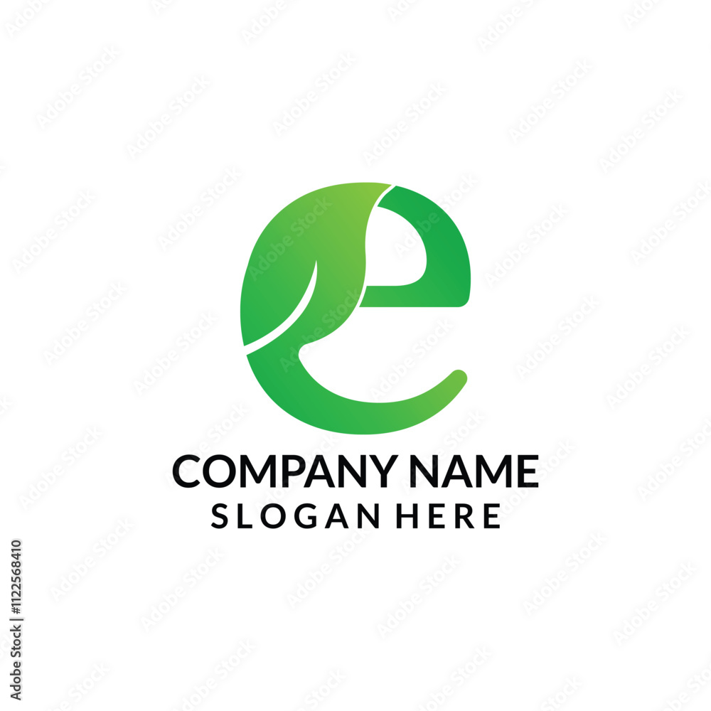 Obraz premium E Letter Leaf Logo Design Template