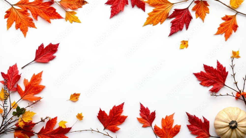 Fototapeta premium Autumn Leaves and Pumpkin: A Fall-Themed Background for Seasonal Decor and Greetings