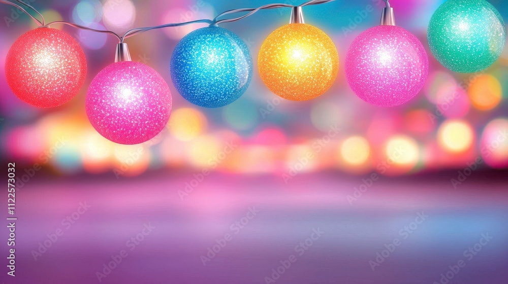 Obraz premium Festive String Lights Colorful Glowing Bulbs Holiday Decor Night Illumination