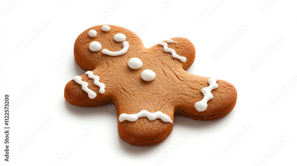 Gingerbread man cookie with icing details, white isolate background Gingerbread man cookie with icing details, white isolate background