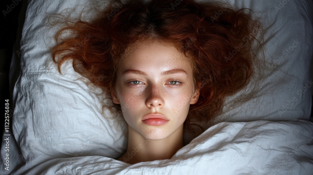 Woman Relaxing in Bed Soft Lighting Red Hair Freckles Calm Peaceful Sleep Serene Re Woman Relaxing in Bed Soft Lighting Red Hair Freckles Calm Peaceful Sleep Serene Re