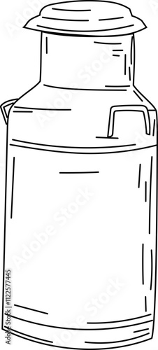 Line drawing of a vintage milk can.