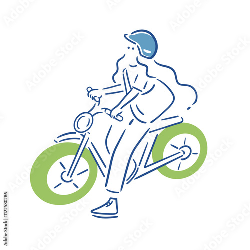 【ai形式あり】ヘルメット着用し電動に乗った女の子のイラスト