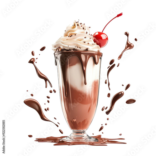 A delicious chocolate sundae topped with whipped cream and a cherry, served in a glass.