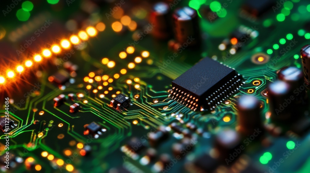 Obraz premium Glowing circuit board. Microchip background