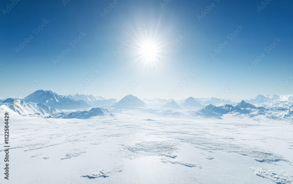Fototapeta premium Expansive view of a snow-covered landscape under a bright sun