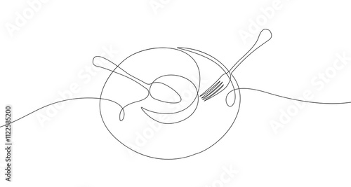 Tableware in Continuous One Line Style. One Line Drawing of Silverware Vector Illustration. Cutlery Line Art Simple Drawing for Minimalistic Design