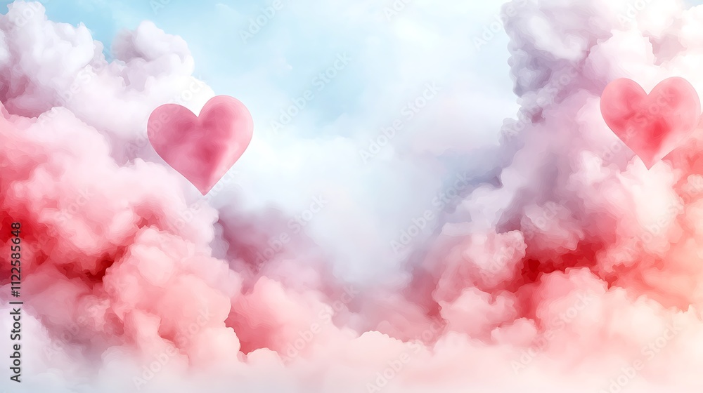 Fototapeta premium Romantic heart shapes in colorful clouds a dreamy sky digital art experience