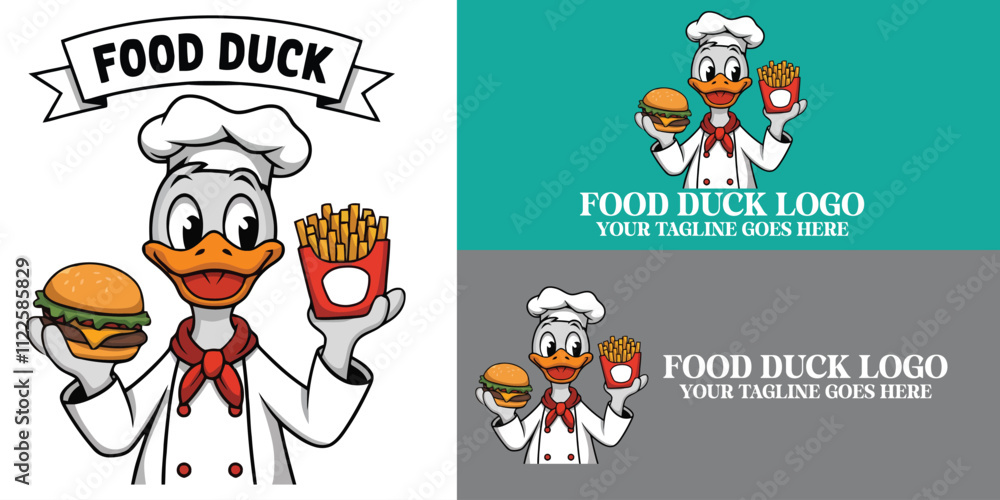 Fototapeta premium Dynamic Food Duck Chef Logo - Perfect for Restaurants, Catering, and Culinary Branding | Duck Chef Logo | Food Logo Illustration | Duck | Chef | Logo Design