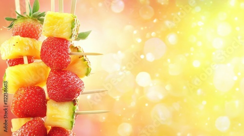 Fresh Fruit Skewer with Strawberry and Pineapple on Bright Background
