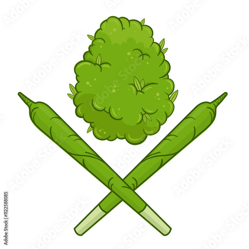 marijuana weed bud with joint flat vector illustration cartoon logo icon clipart isolated on white background