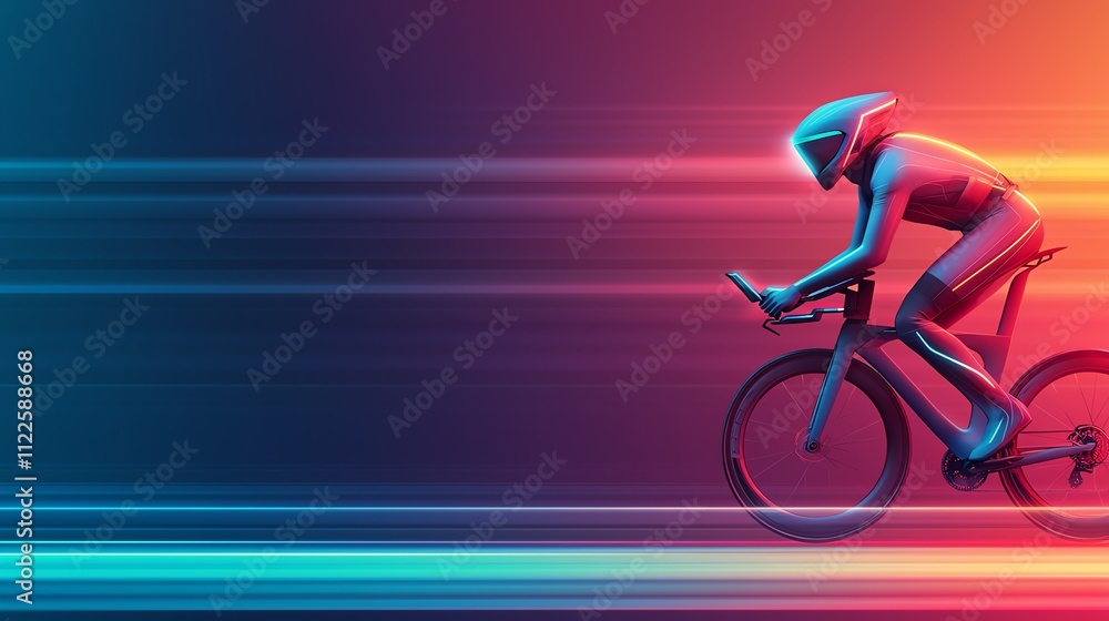 Fototapeta premium A dynamic cyclist racing with speed, showcasing modern sport and motion in vibrant colors against a blurred background.