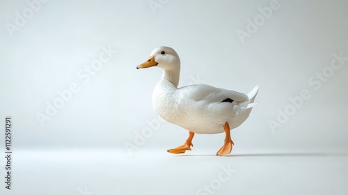 White duck walking on white background. photo