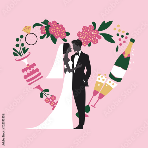 Wedding Logo Groom, Wedding logo design, An illustration showing happy couple after marriage