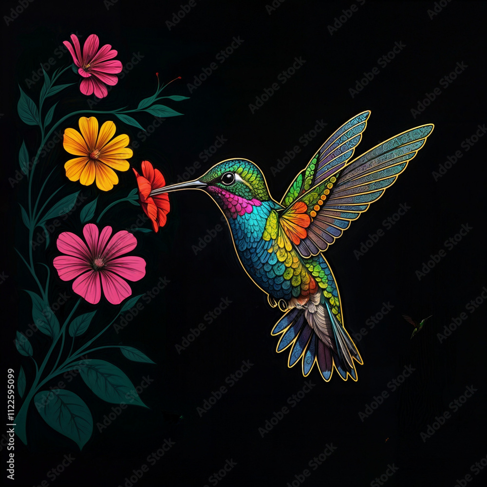 Fototapeta premium hummingbird and flowers