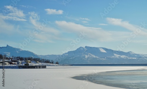 Snow mountain with the beach.