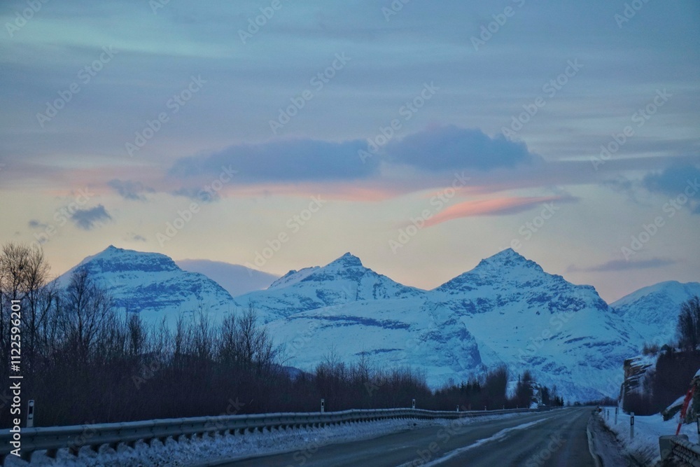 A road with snow mountain background.