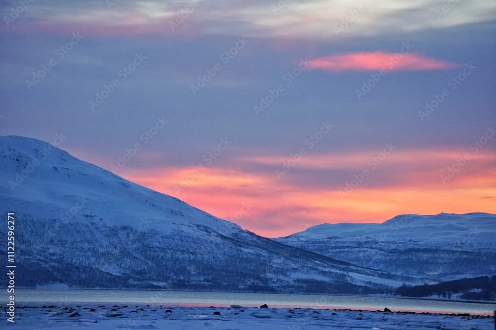 Snow mountain during evening time.