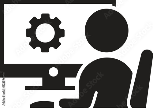 Computer User Sitting At Monitor Icon