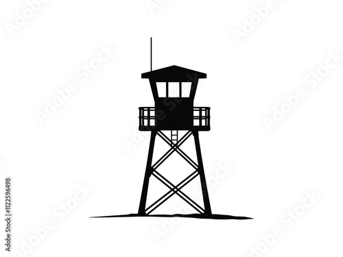 Lifeguard Safeguard Watchtower silhouette Military camp tower | vector silhouette illustration on white background