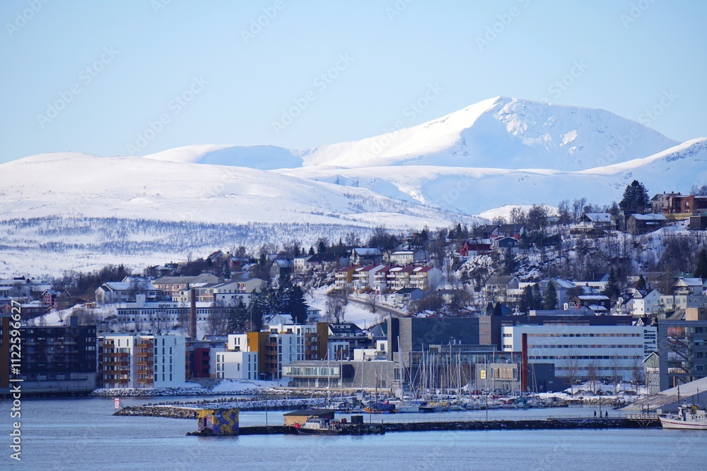 Beautiful snow mountain with city view.