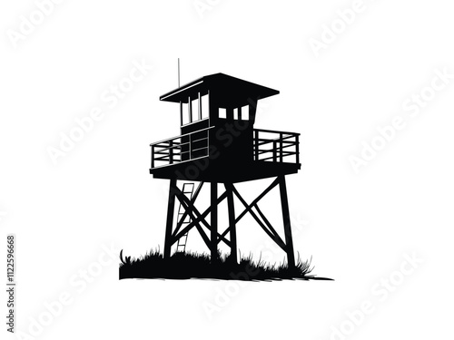 Lifeguard Safeguard Watchtower silhouette Military camp tower | vector silhouette illustration on white background