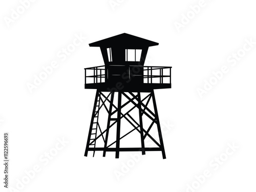 Lifeguard Safeguard Watchtower silhouette Military camp tower | vector silhouette illustration on white background