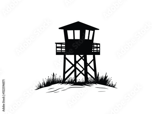 Lifeguard Safeguard Watchtower silhouette Military camp tower | vector silhouette illustration on white background