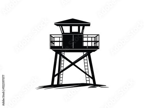 Lifeguard Safeguard Watchtower silhouette Military camp tower | vector silhouette illustration on white background